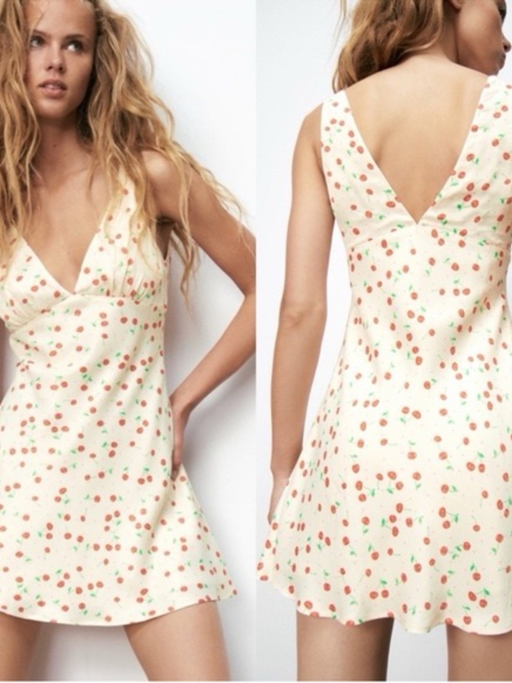ZARA Satin Cherry Print Mini Dress Size S